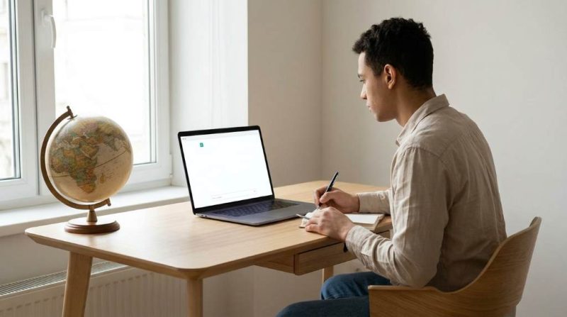 Person using AI chatbot on laptop to plan vacation itinerary