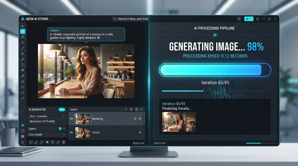Digital interface demonstrating fast automated image processing with AI tools.